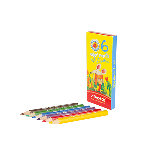 مداد رنگی 6 رنگ کوتاه مقوایی آريا | Colored Pencil